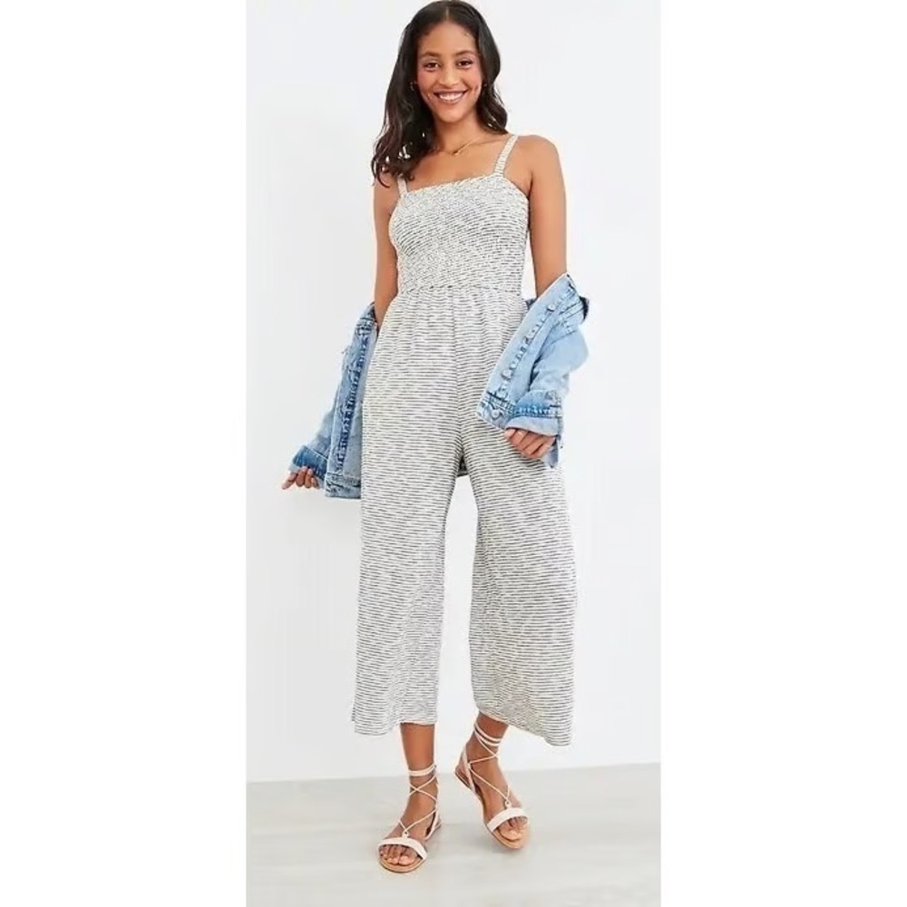 NWT XS Old Navy Smocked-Top Textured Black and White Striped Cami Jumpsuit